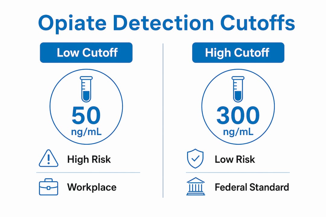 Infographic comparing opiate detection cutoff levels