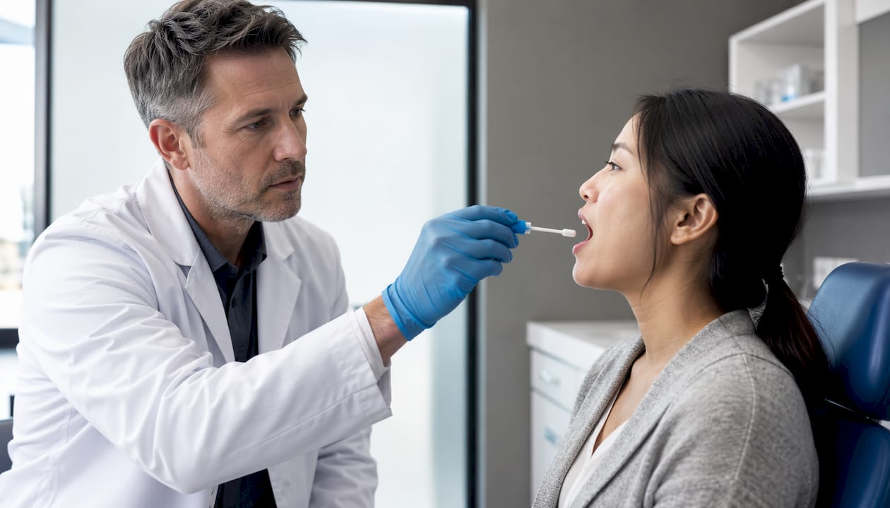 Healthcare worker collecting saliva for drug test