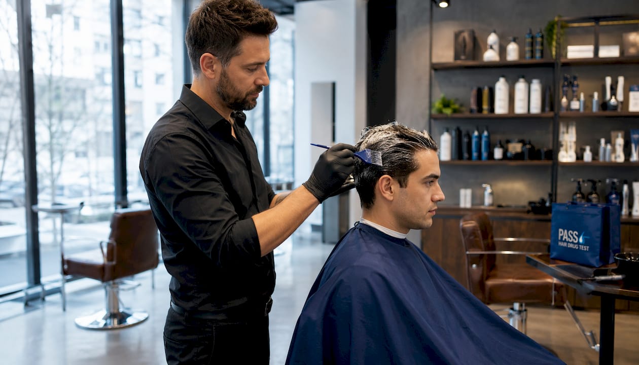 Stylist applying dye in hair salon