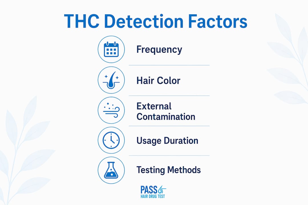 Infographic showing factors affecting THC detection in hair
