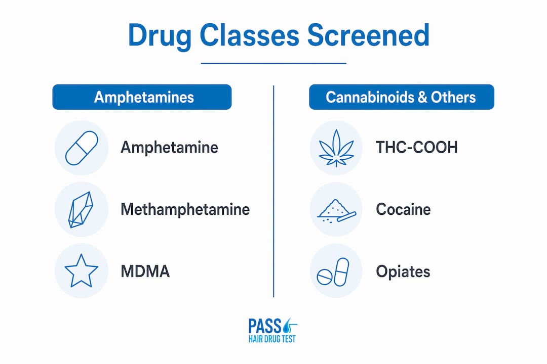 Infographic showing drug classes screened in testing
