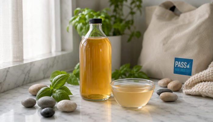 Natural apple cider vinegar hair rinse setup