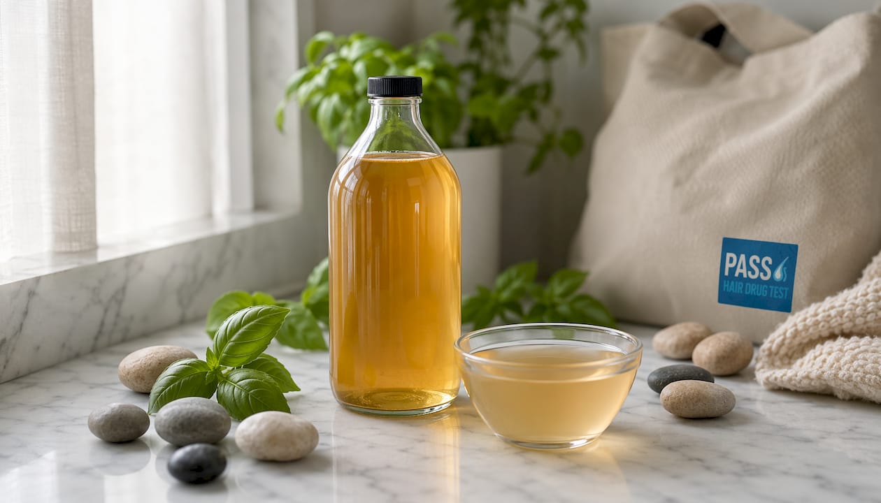 Natural apple cider vinegar hair rinse setup