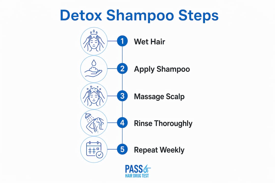 Infographic showing steps to use detox shampoo
