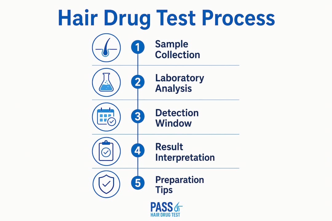 Infographic showing hair drug test steps in vertical flow