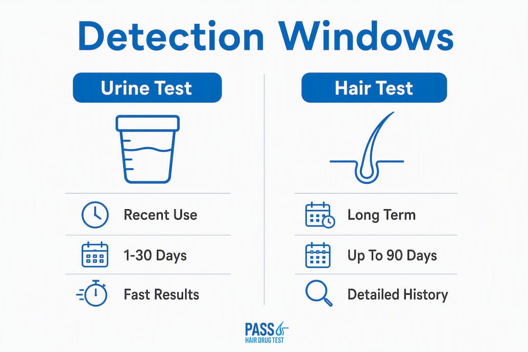 Infographic comparing urine and hair drug test detection windows