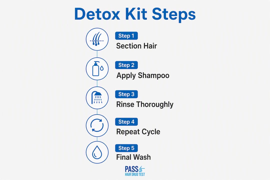 Step-by-step infographic of hair detox kit usage process