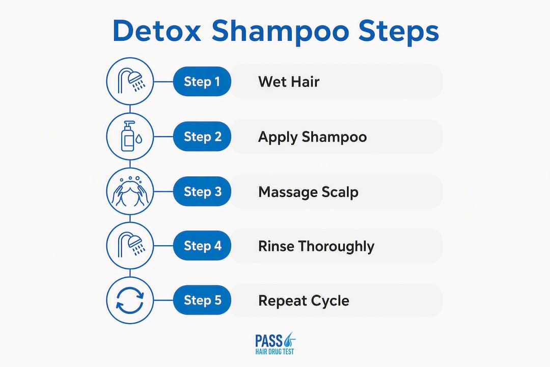 Infographic showing detox shampoo step-by-step process