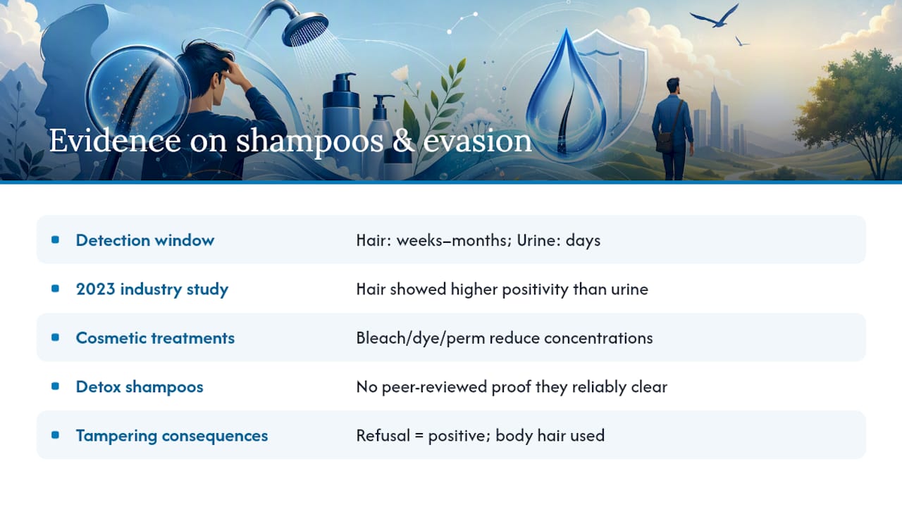 What does the evidence say about detox shampoos and evasion methods? — overview diagram