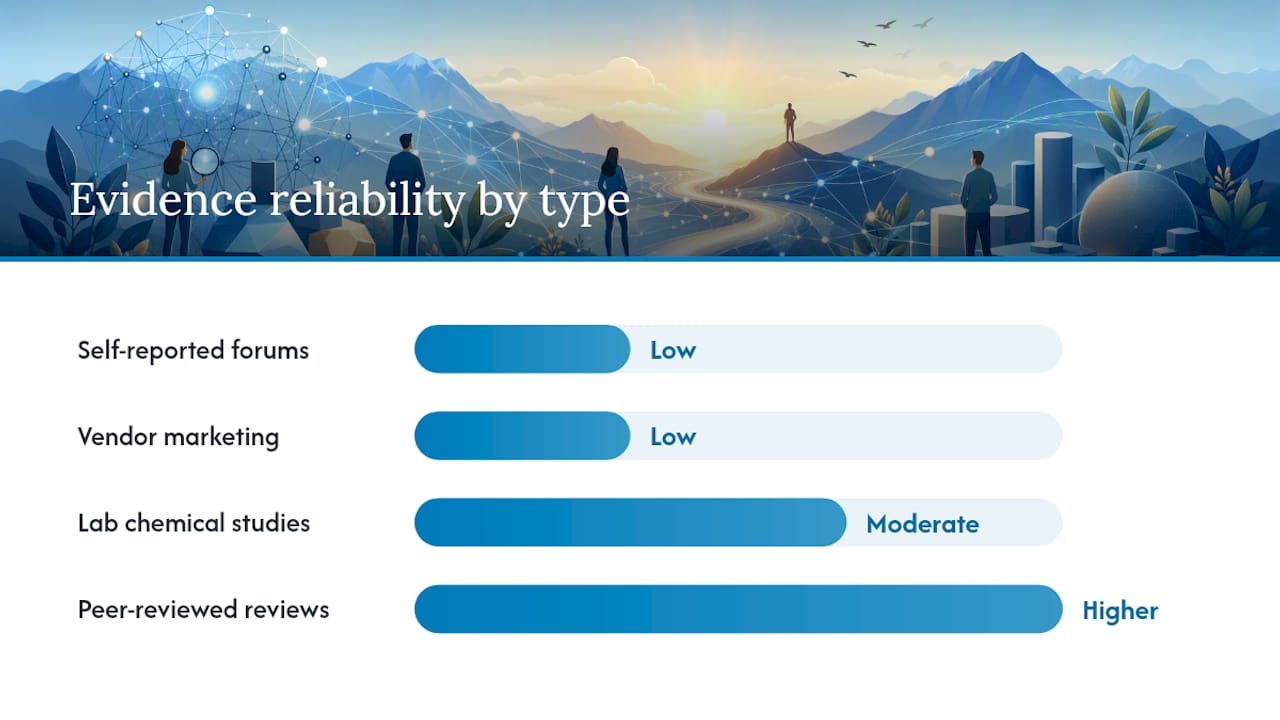Diagram comparing evidence types for hair detox reliability