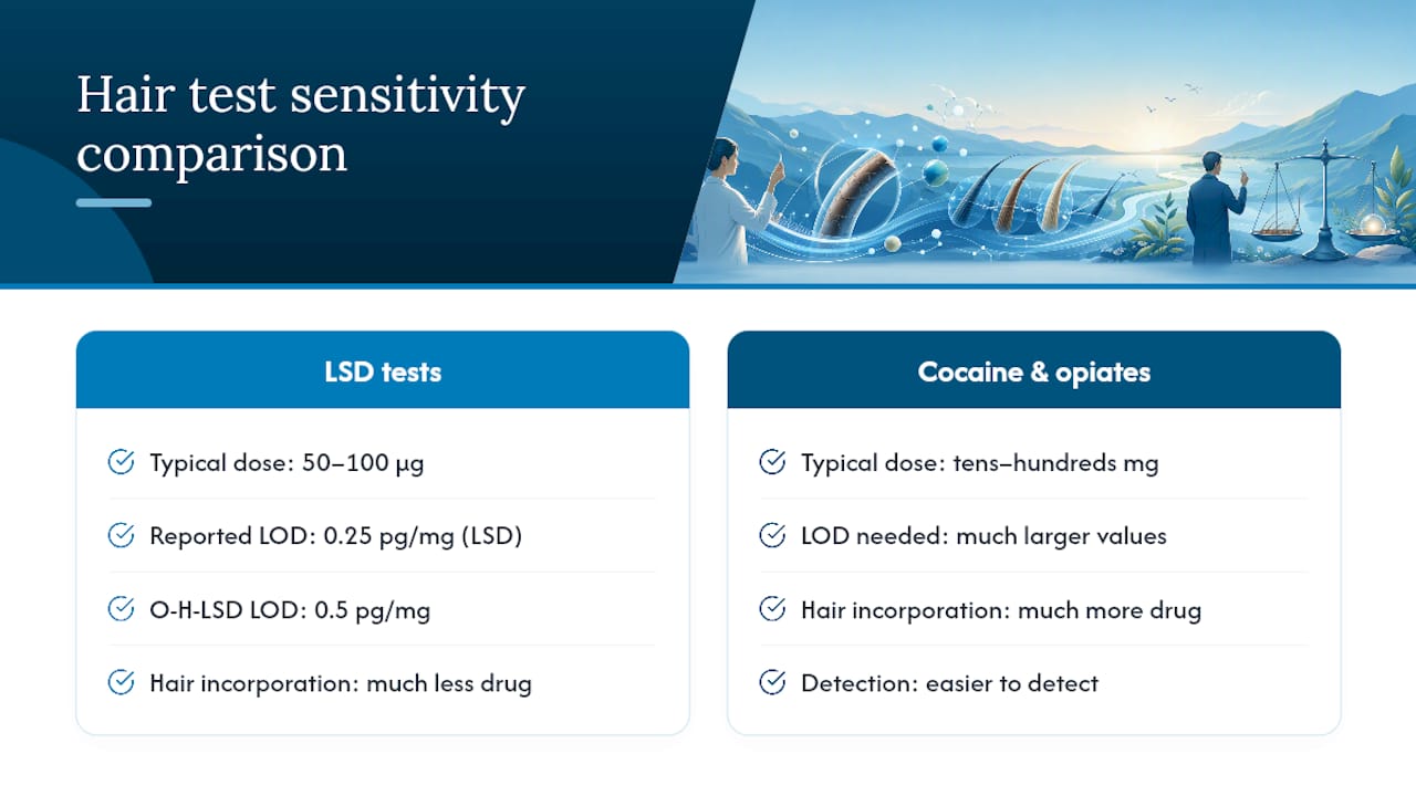 Diagram showing LSD hair test detection sensitivity parameters