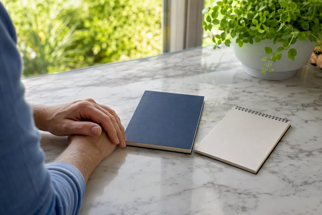 Legal consultation setup with plant on wooden table