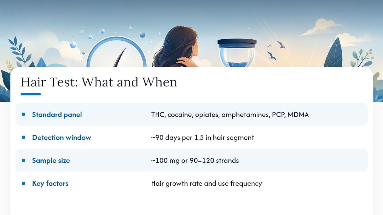 Diagram of drugs detected and detection timeline in hair testing