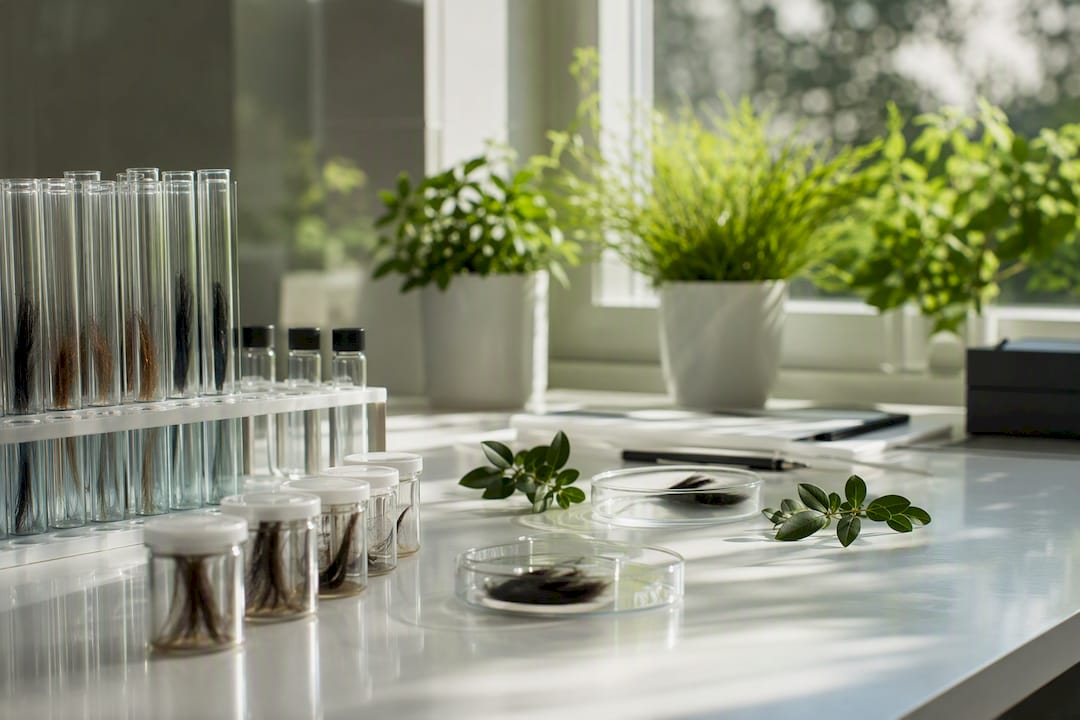 Laboratory hair drug test tools with leaves