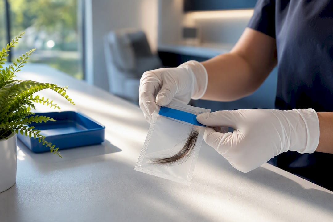 Technician sealing hair test specimen pouch