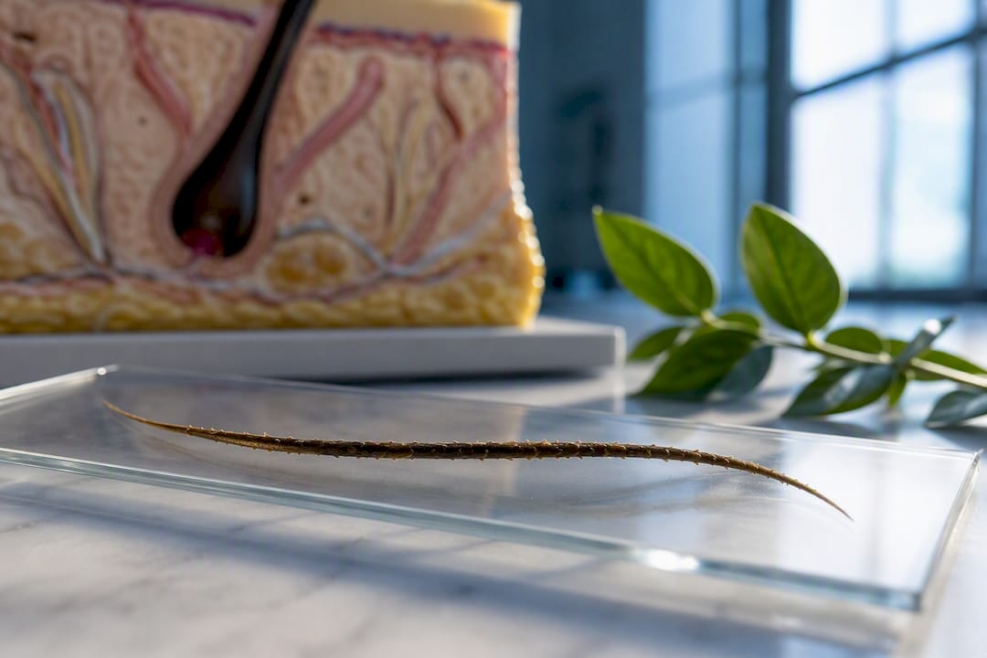 Hair strand prepared for testing analysis