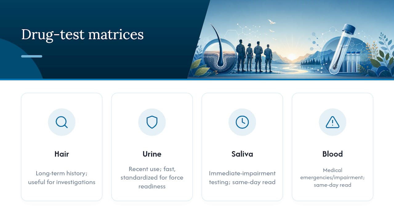 Comparison of four drug testing matrices
