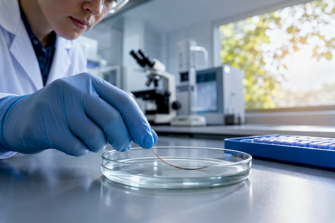 Hair specimen prepared in forensic laboratory