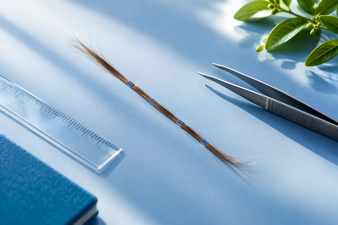 Sectioned hair strand prepared for laboratory testing