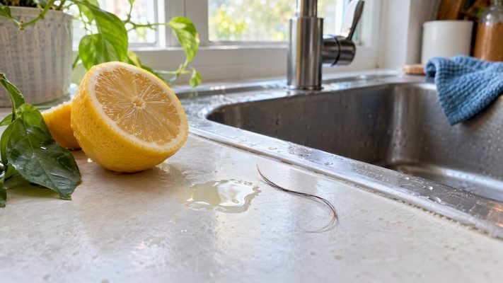 Lemon juice beside a loose hair strand