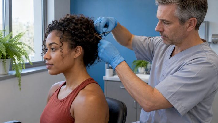 Athlete having a hair sample collected