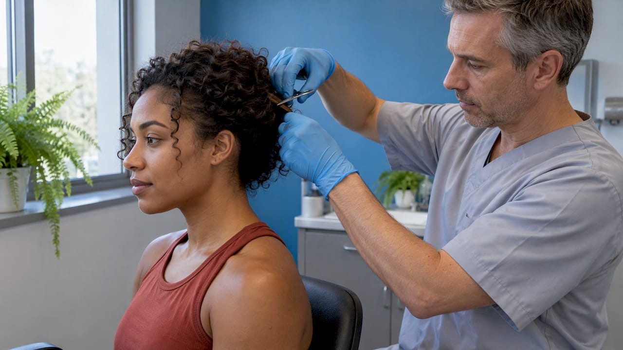 Athlete having a hair sample collected