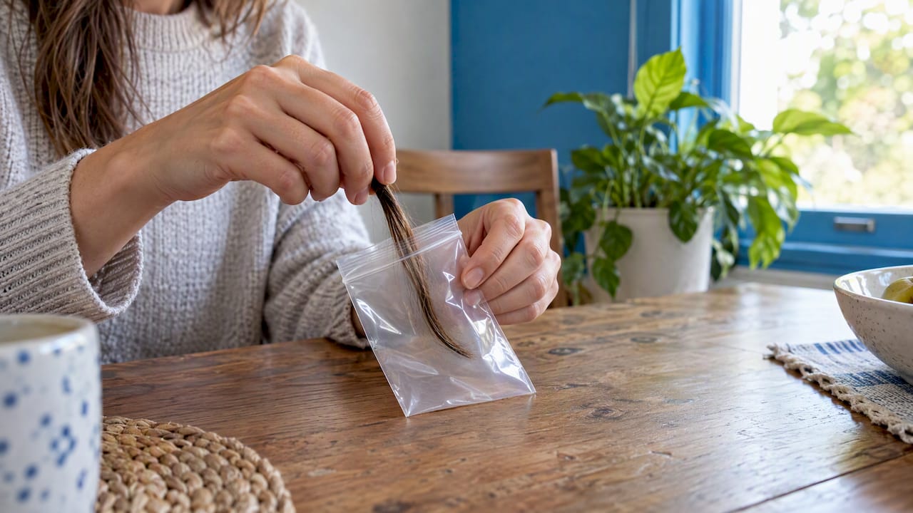 Home hair sample prepared for a pre-test